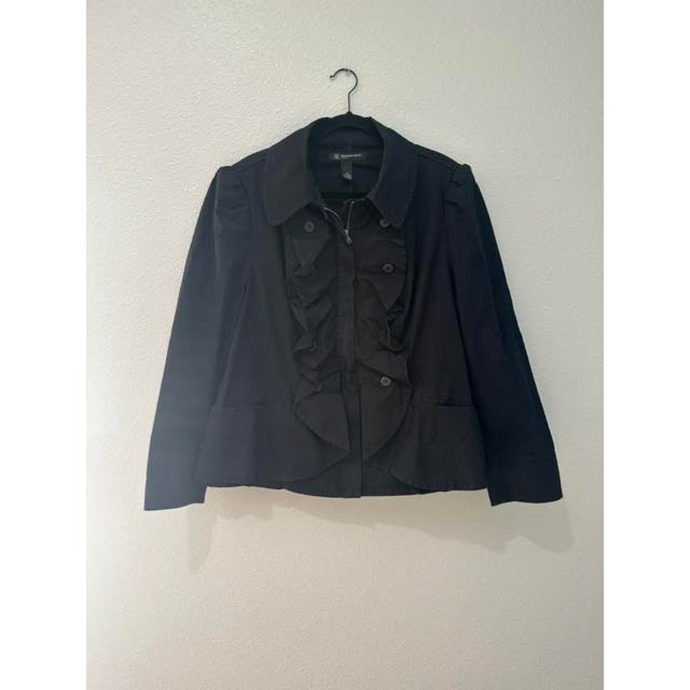 INC International Concepts Black Ruffle Zip Front Jacket Plus Size 2X WPL 8046